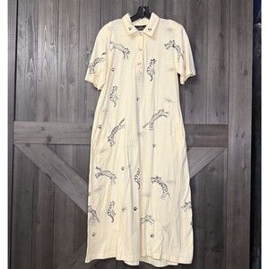 Vintage Hand Painted Cat 100% Cotton Polo Wearable Art Midi Dress LA ArtsTeacher